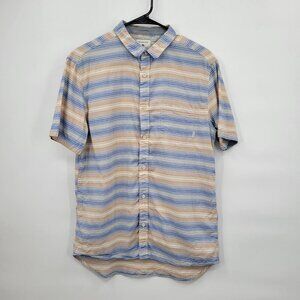 Quiksilver Modern Fit Short Sleeve Shirt Collar Striped Button Up Medium Mens